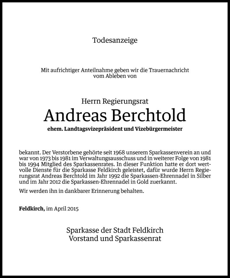  Todesanzeige für Andreas Berchtold vom 17.04.2015 aus Vorarlberger Nachrichten