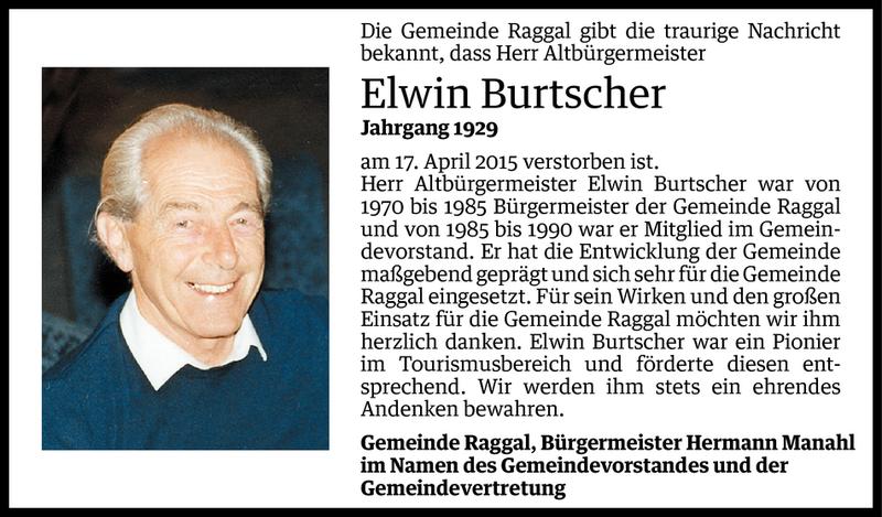  Todesanzeige für Elwin Burtscher vom 20.04.2015 aus Vorarlberger Nachrichten