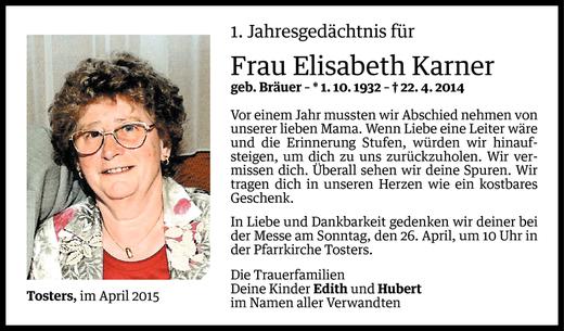 Todesanzeige von Elisabeth Karner von Vorarlberger Nachrichten