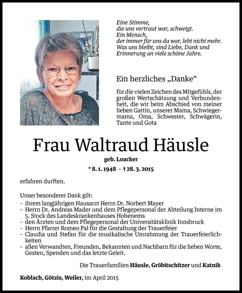 Todesanzeigen Von Waltraud H Usle Todesanzeigen Vorarlberger Nachrichten