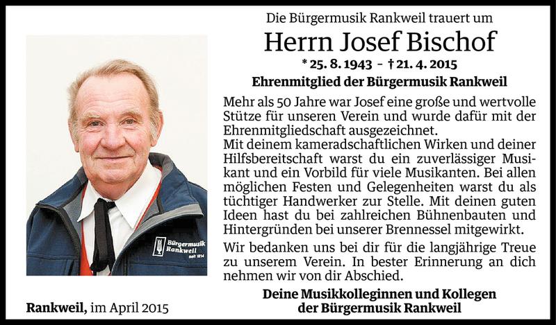  Todesanzeige für Josef Bischof vom 23.04.2015 aus Vorarlberger Nachrichten