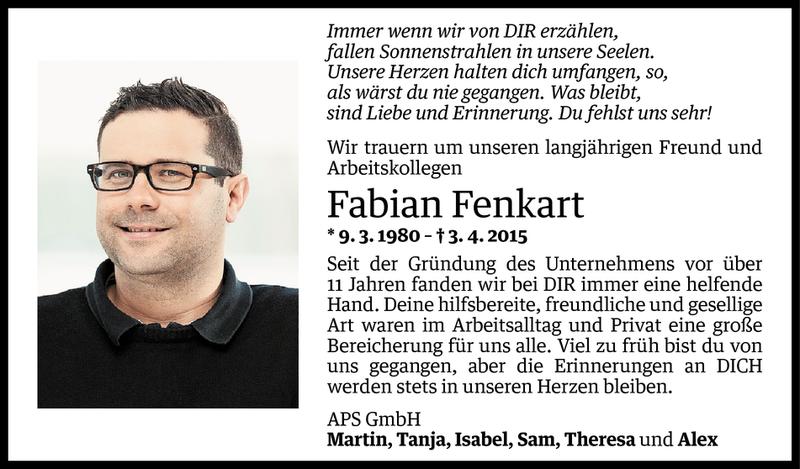  Todesanzeige für Fabian Fenkart vom 23.04.2015 aus Vorarlberger Nachrichten