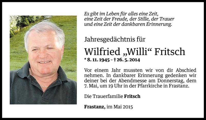  Todesanzeige für Wilfried Fritsch vom 02.05.2015 aus Vorarlberger Nachrichten