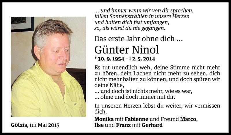  Todesanzeige für Günter Ninol vom 01.05.2015 aus Vorarlberger Nachrichten