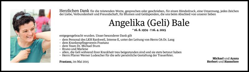  Todesanzeige für Angelika Bale vom 01.05.2015 aus Vorarlberger Nachrichten