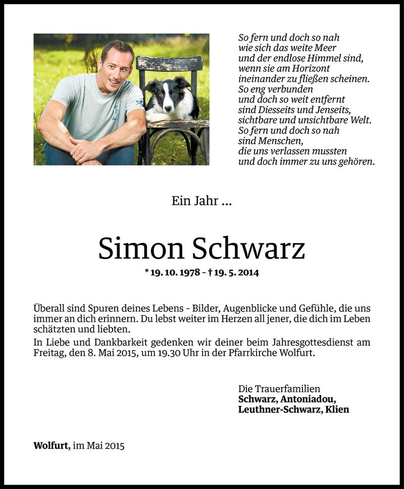  Todesanzeige für Simon Schwarz vom 06.05.2015 aus Vorarlberger Nachrichten