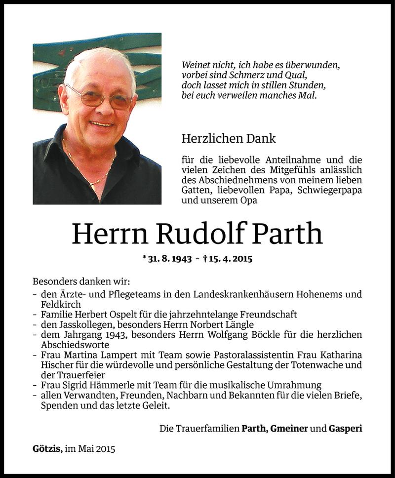  Todesanzeige für Rudolf Parth vom 07.05.2015 aus Vorarlberger Nachrichten