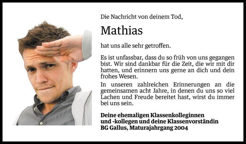  Todesanzeige für Mathias Taxer vom 11.05.2015 aus Vorarlberger Nachrichten