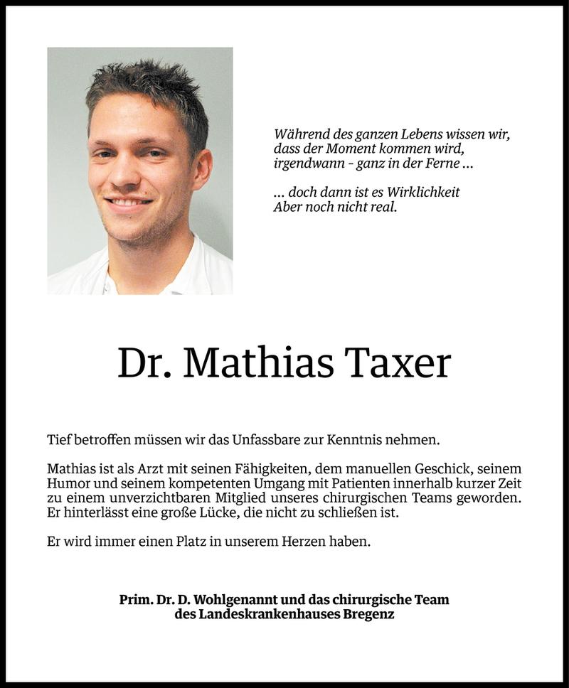  Todesanzeige für Mathias Taxer vom 11.05.2015 aus Vorarlberger Nachrichten