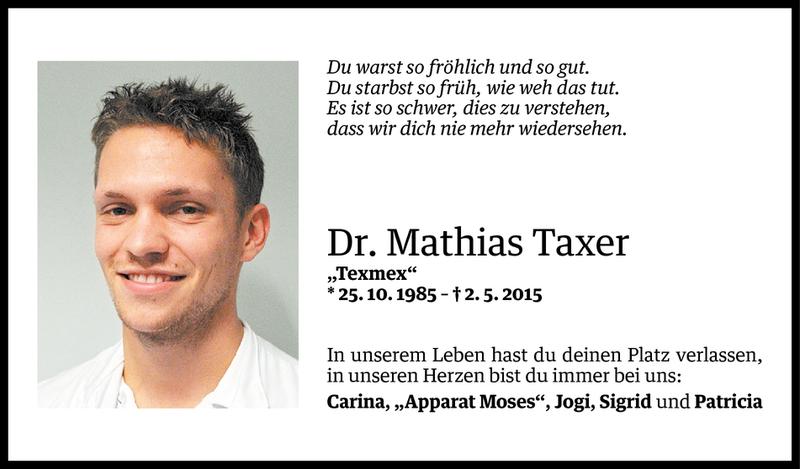  Todesanzeige für Mathias Taxer vom 11.05.2015 aus Vorarlberger Nachrichten