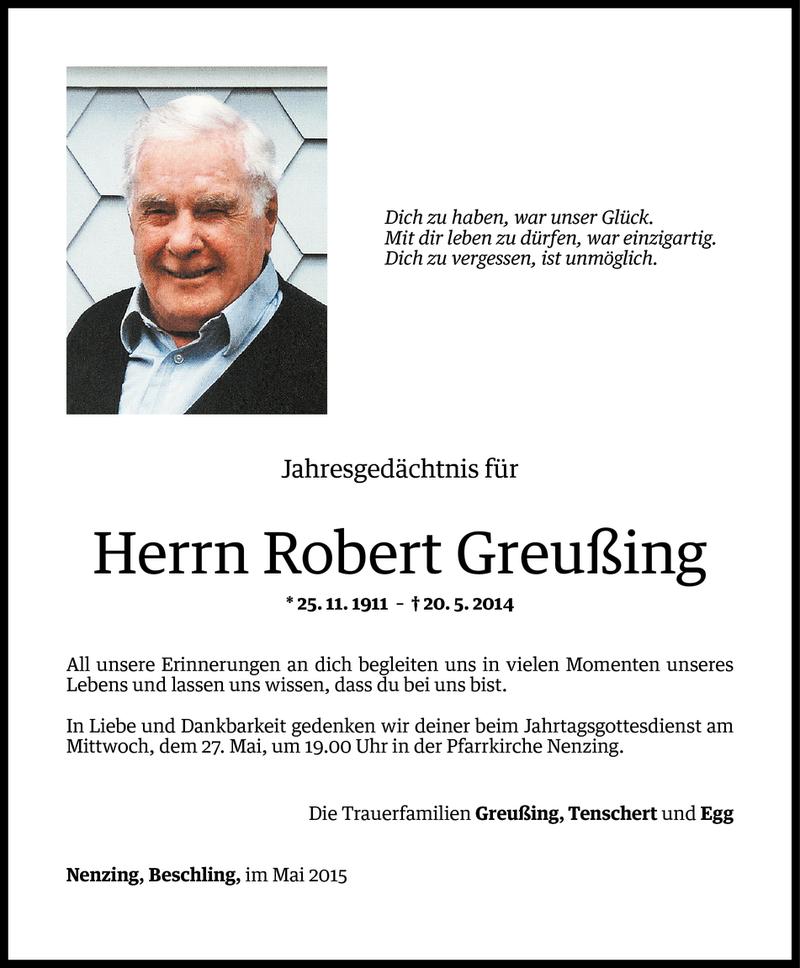  Todesanzeige für Robert Greußing vom 20.05.2015 aus Vorarlberger Nachrichten