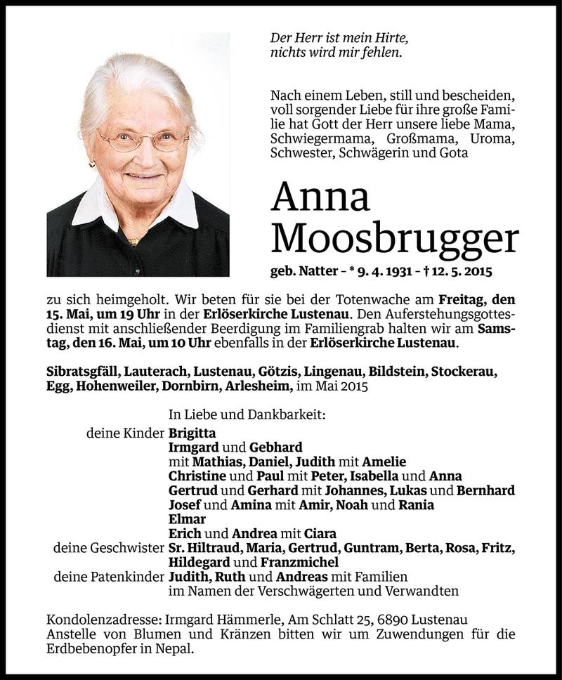  Todesanzeige für Anna Moosbrugger vom 13.05.2015 aus Vorarlberger Nachrichten