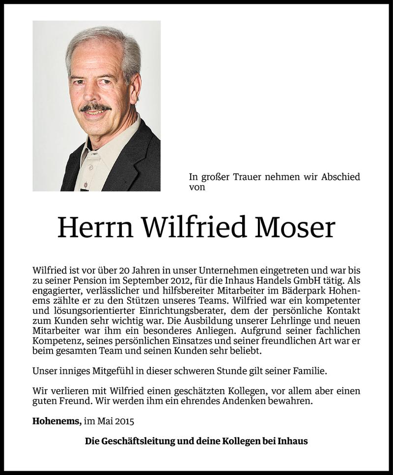  Todesanzeige für Wilfried Moser vom 15.05.2015 aus Vorarlberger Nachrichten