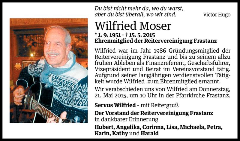  Todesanzeige für Wilfried Moser vom 18.05.2015 aus Vorarlberger Nachrichten
