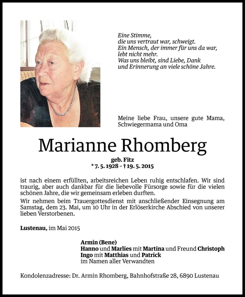  Todesanzeige für Marianne Rhomberg vom 20.05.2015 aus Vorarlberger Nachrichten