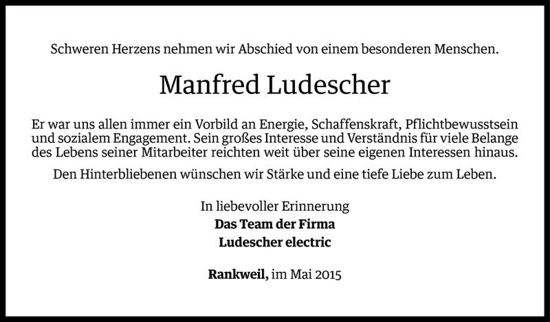 Todesanzeige für Manfred Ludescher vom 21.05.2015 aus Vorarlberger Nachrichten