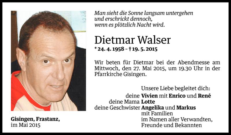  Todesanzeige für Dietmar Walser vom 22.05.2015 aus Vorarlberger Nachrichten