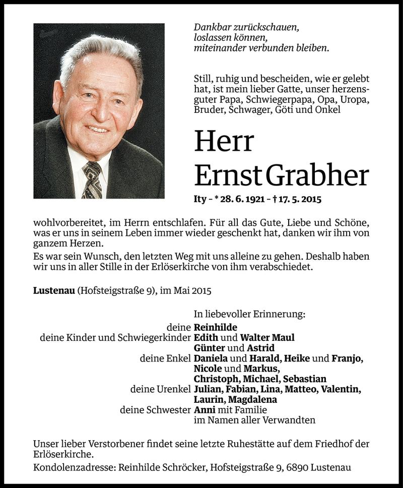  Todesanzeige für Ernst Grabher vom 22.05.2015 aus Vorarlberger Nachrichten