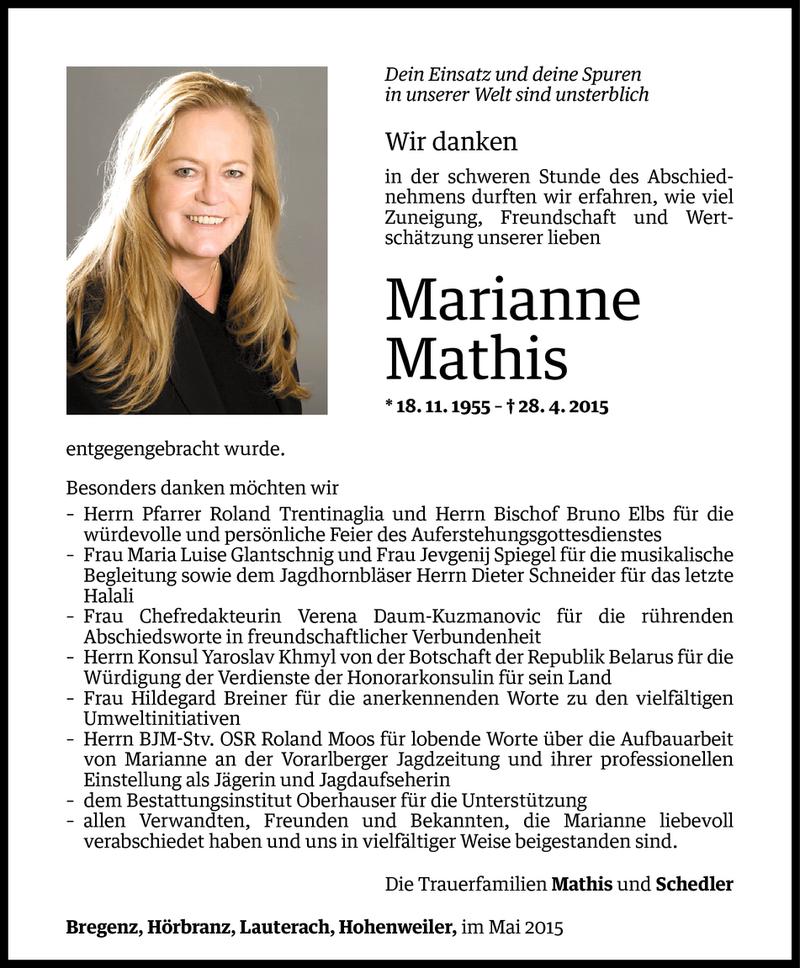  Todesanzeige für Marianne Mathis vom 22.05.2015 aus Vorarlberger Nachrichten