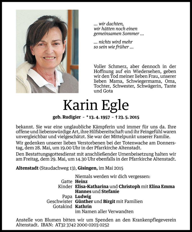  Todesanzeige für Karin Egle vom 27.05.2015 aus Vorarlberger Nachrichten