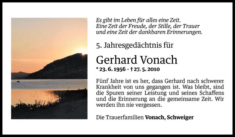  Todesanzeige für Gerhard Vonach vom 26.05.2015 aus Vorarlberger Nachrichten
