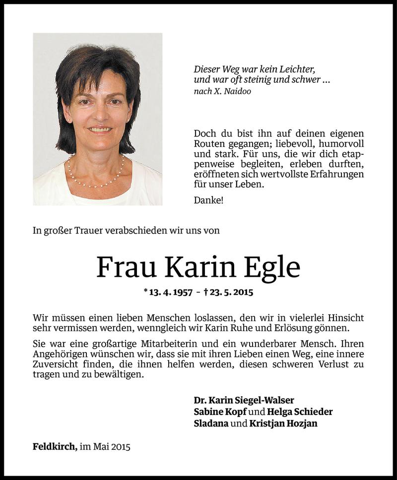  Todesanzeige für Karin Egle vom 26.05.2015 aus Vorarlberger Nachrichten