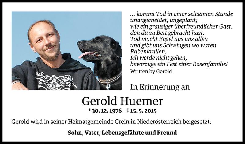  Todesanzeige für Gerold Huemer vom 27.05.2015 aus Vorarlberger Nachrichten