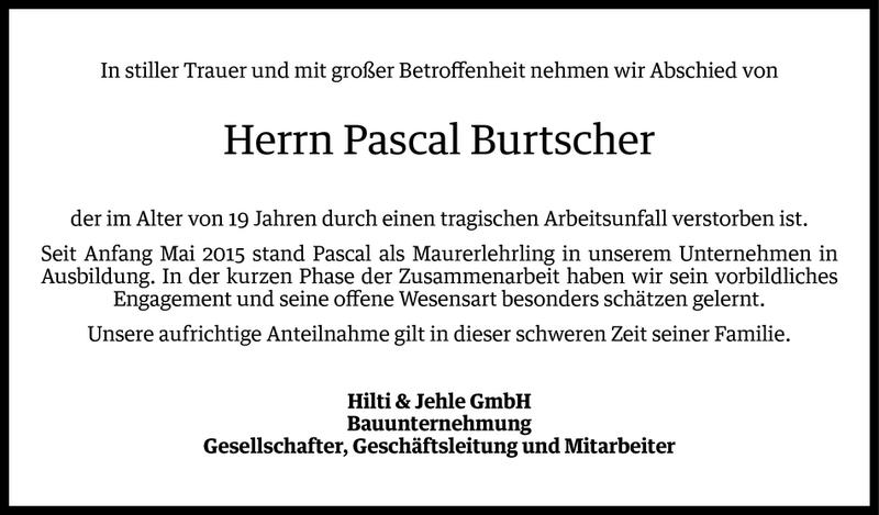  Todesanzeige für Pascal Burtscher vom 29.05.2015 aus Vorarlberger Nachrichten