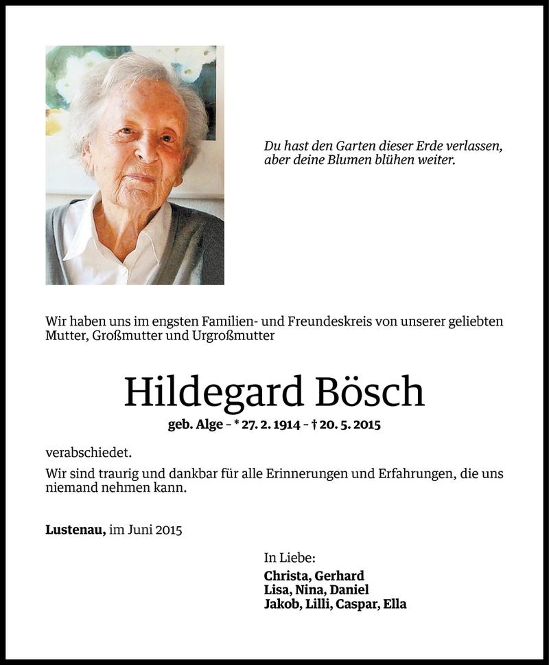  Todesanzeige für Hildegard Bösch vom 02.06.2015 aus Vorarlberger Nachrichten