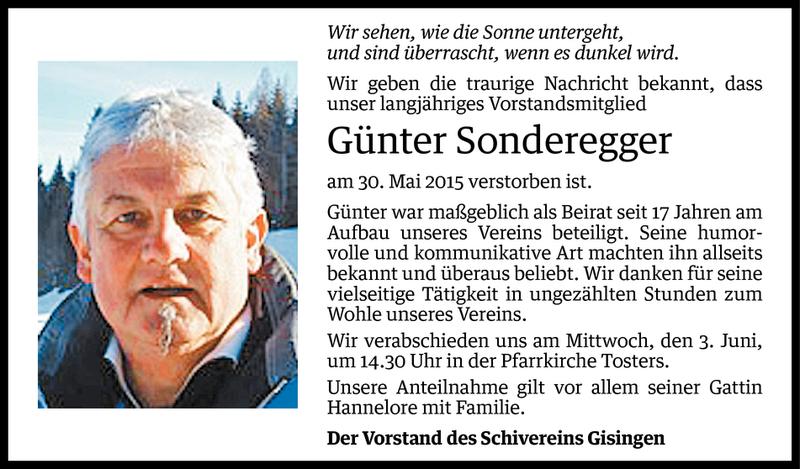  Todesanzeige für Günter Sonderegger vom 01.06.2015 aus Vorarlberger Nachrichten