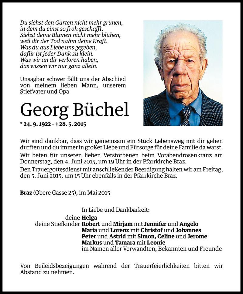  Todesanzeige für Georg Büchel vom 02.06.2015 aus Vorarlberger Nachrichten