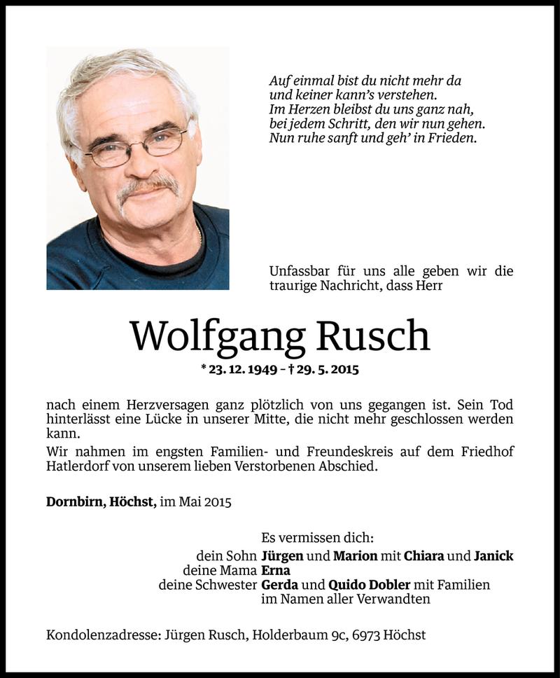  Todesanzeige für Wolfgang Rusch vom 05.06.2015 aus Vorarlberger Nachrichten