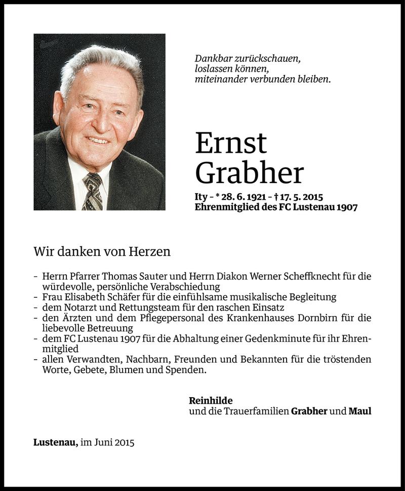  Todesanzeige für Ernst Grabher vom 05.06.2015 aus Vorarlberger Nachrichten