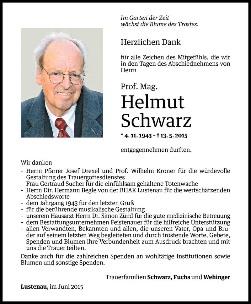  Todesanzeige für Helmut Schwarz vom 05.06.2015 aus Vorarlberger Nachrichten