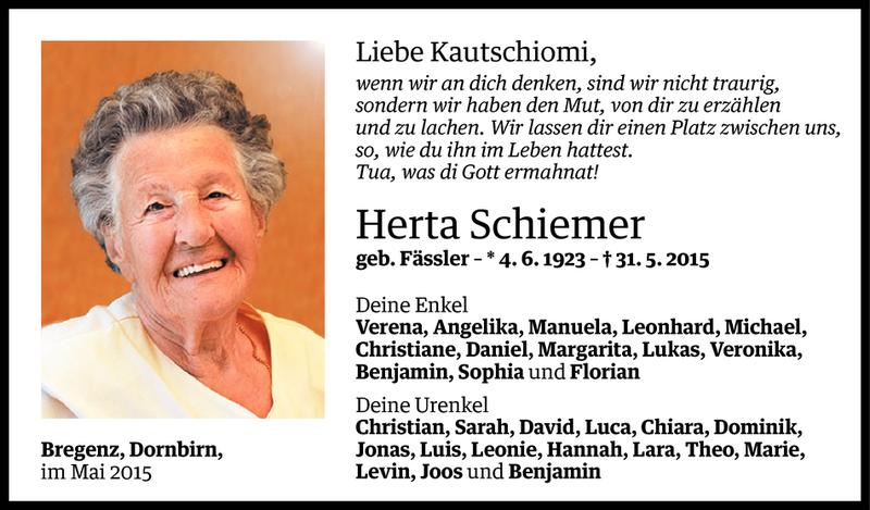  Todesanzeige für Herta Schiemer vom 05.06.2015 aus Vorarlberger Nachrichten