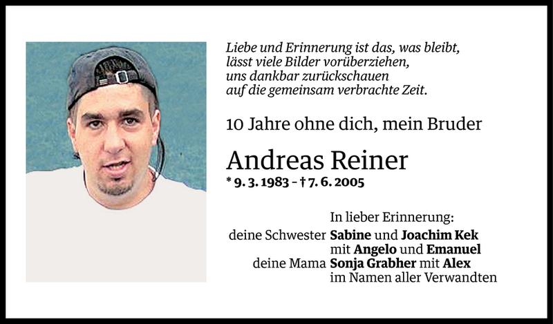  Todesanzeige für Andreas Reiner vom 05.06.2015 aus Vorarlberger Nachrichten