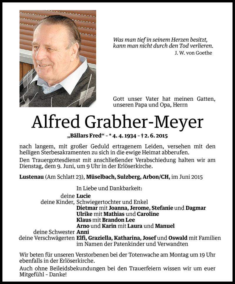  Todesanzeige für Alfred Grabher-Meyer vom 05.06.2015 aus Vorarlberger Nachrichten