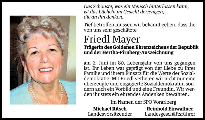  Todesanzeige für Friedl Mayer vom 05.06.2015 aus Vorarlberger Nachrichten