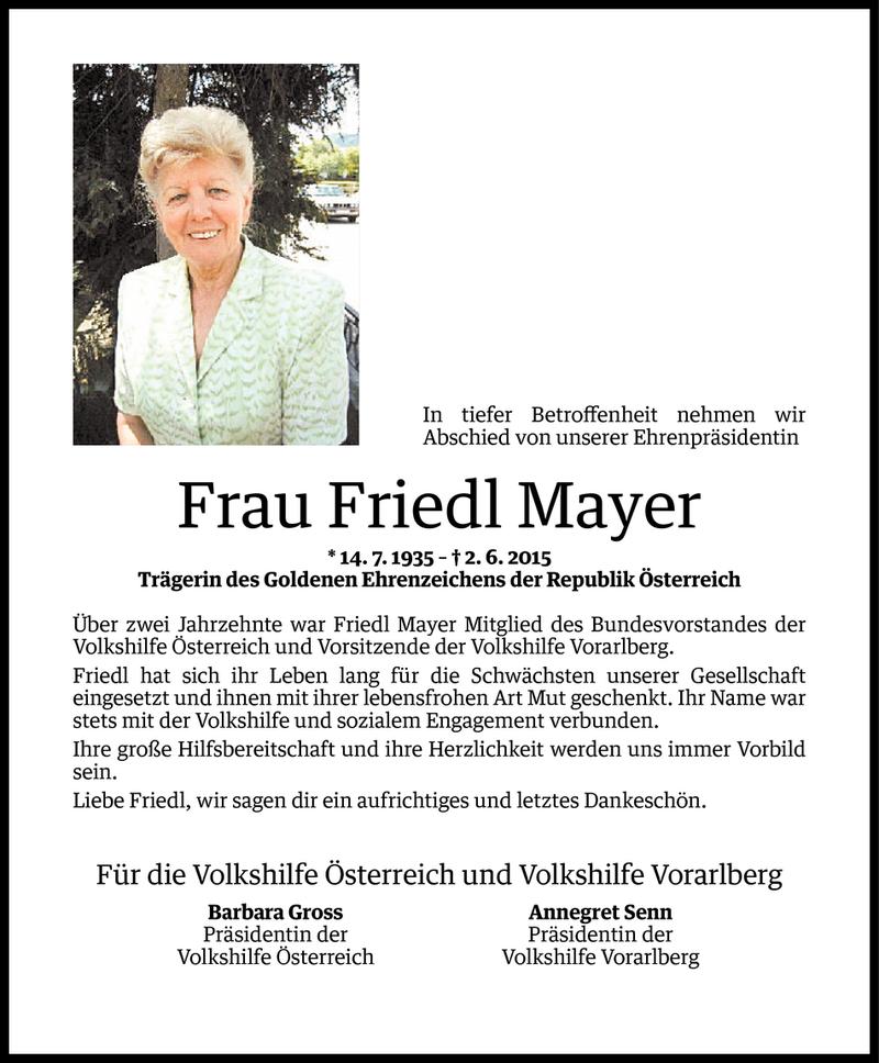  Todesanzeige für Friedl Mayer vom 05.06.2015 aus Vorarlberger Nachrichten