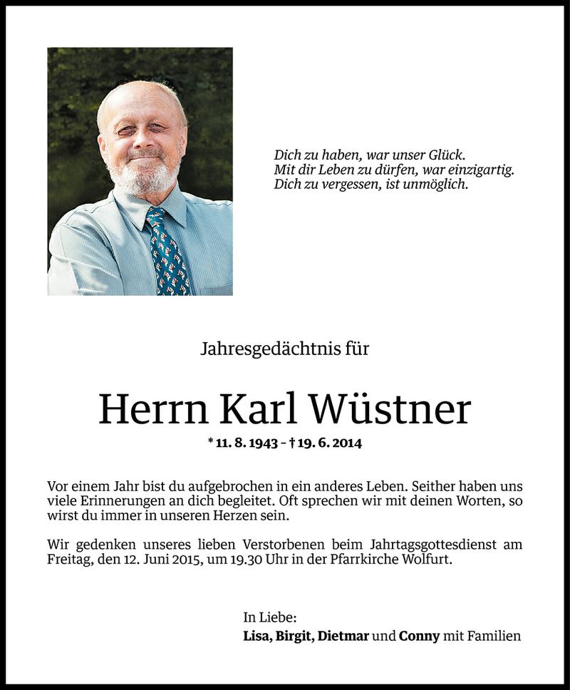  Todesanzeige für Karl Wüstner vom 09.06.2015 aus Vorarlberger Nachrichten