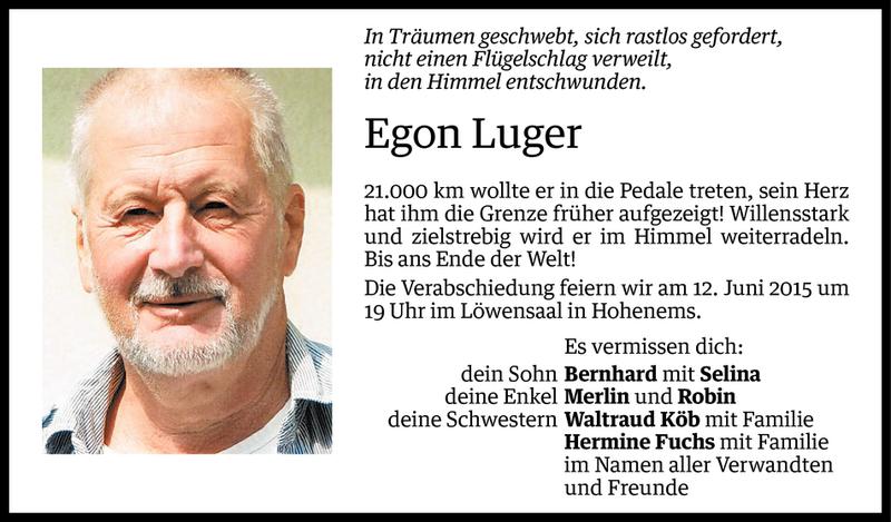  Todesanzeige für Egon Luger vom 08.06.2015 aus Vorarlberger Nachrichten