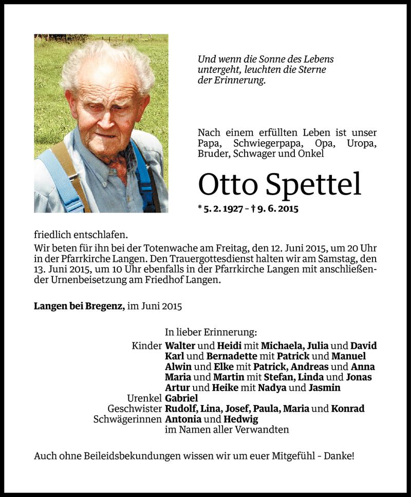  Todesanzeige für Otto Spettel vom 10.06.2015 aus Vorarlberger Nachrichten