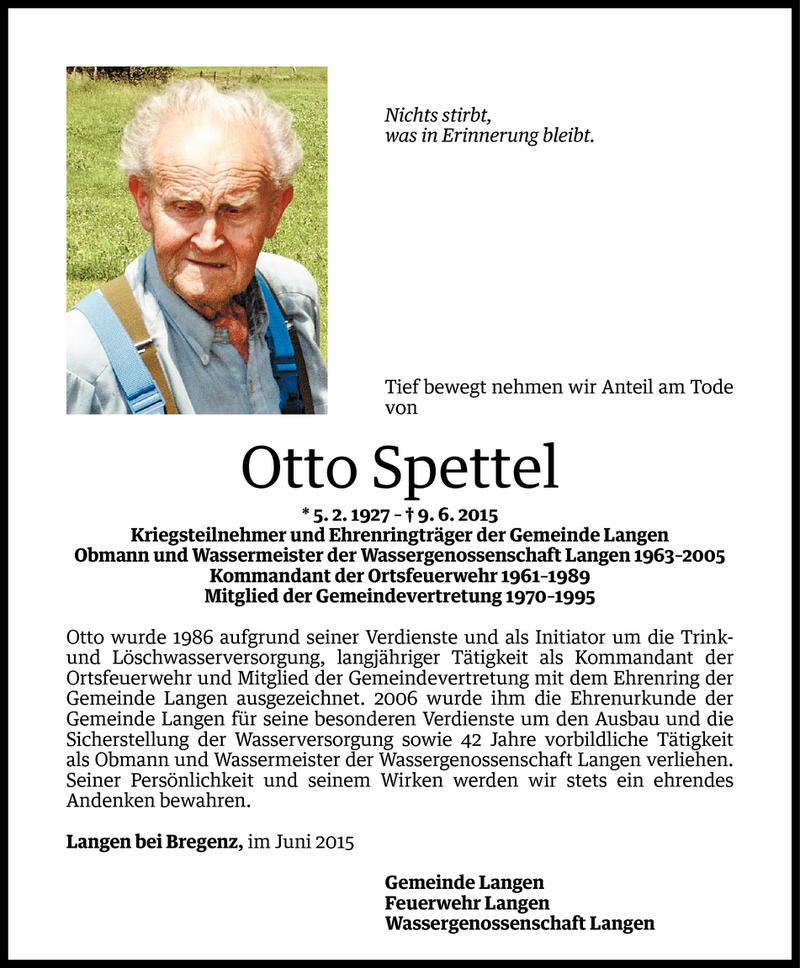  Todesanzeige für Otto Spettel vom 12.06.2015 aus Vorarlberger Nachrichten