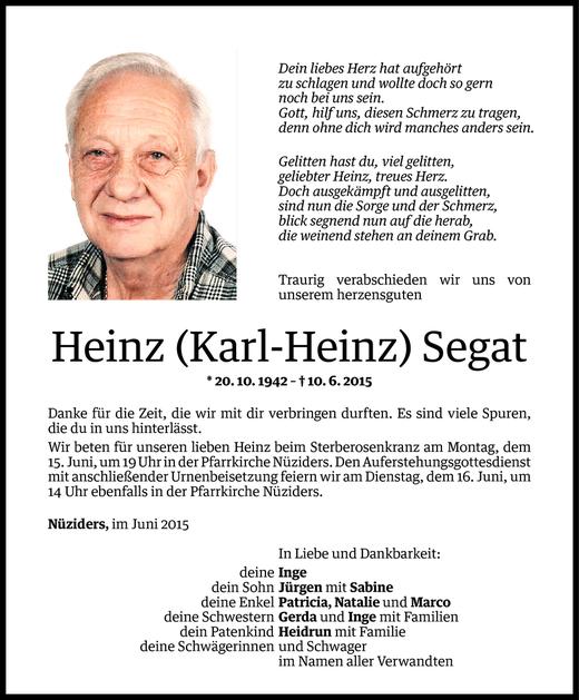 Todesanzeigen Von Heinz Karl Heinz Segat Todesanzeigen Vorarlberger Nachrichten