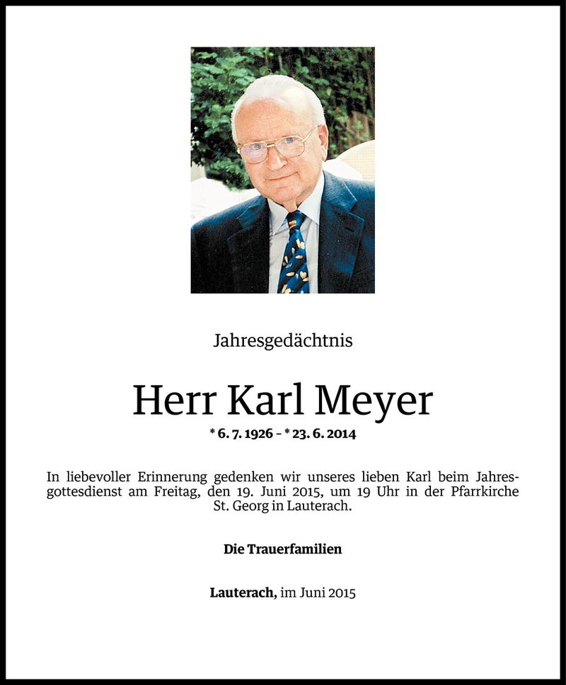  Todesanzeige für Karl Meyer vom 12.06.2015 aus Vorarlberger Nachrichten