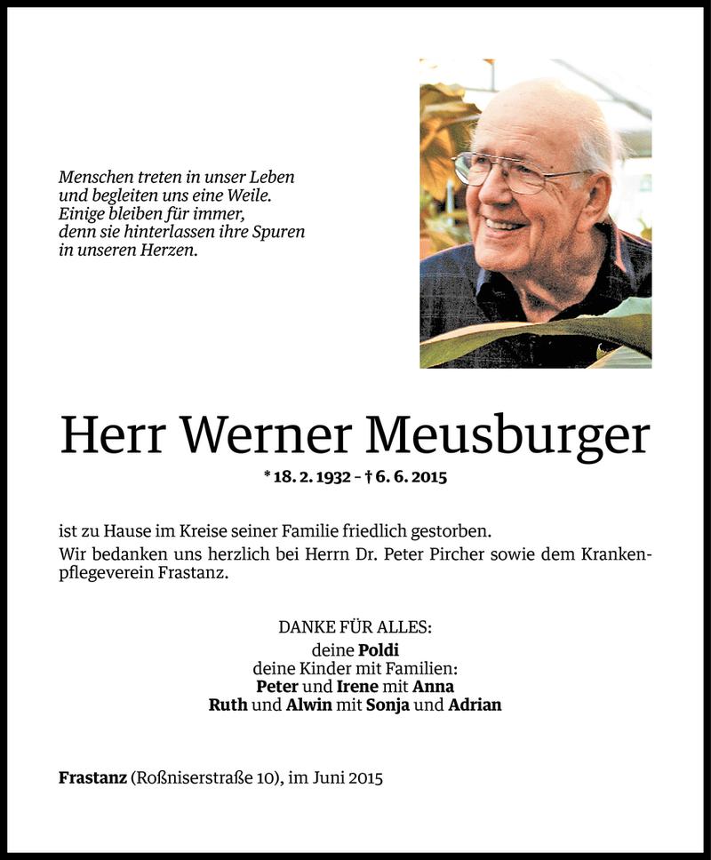  Todesanzeige für Werner Meusburger vom 12.06.2015 aus Vorarlberger Nachrichten