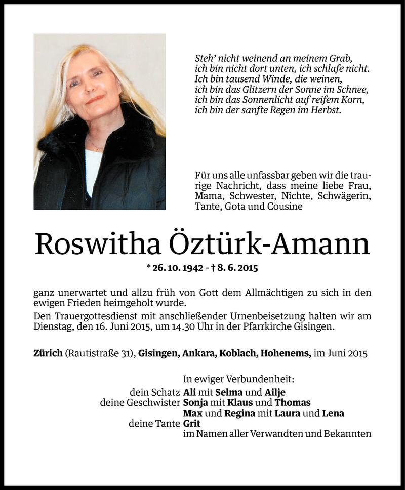  Todesanzeige für Roswitha Öztürk-Amann vom 12.06.2015 aus Vorarlberger Nachrichten