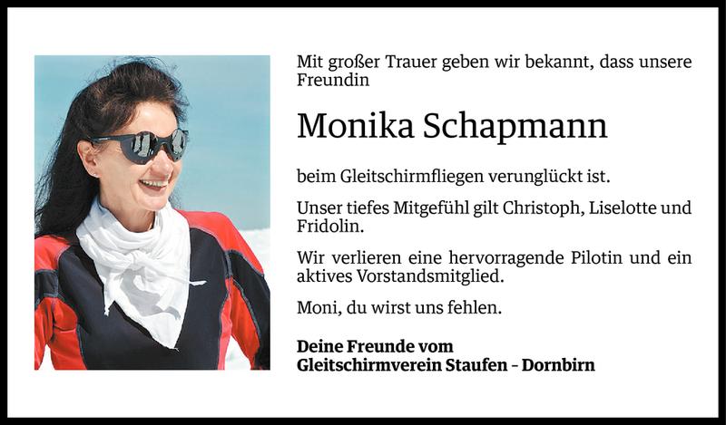  Todesanzeige für Monika Schapmann vom 15.06.2015 aus Vorarlberger Nachrichten