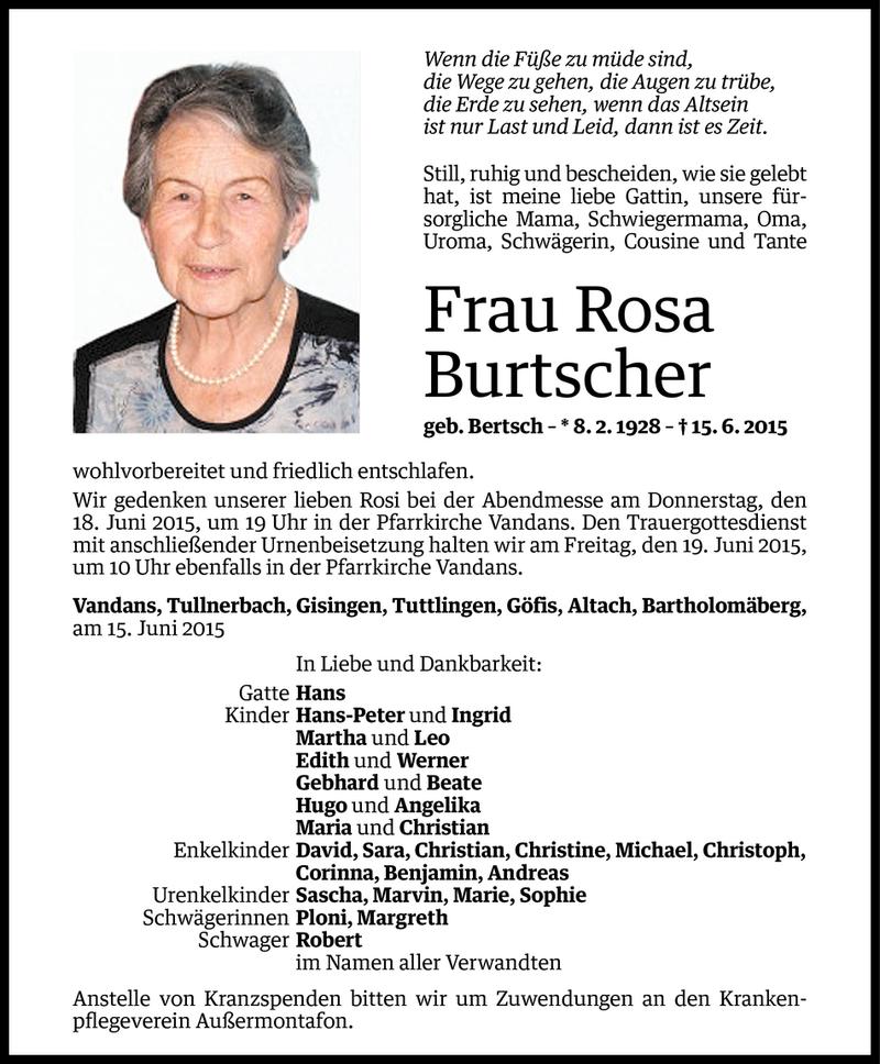  Todesanzeige für Rosa Burtscher vom 17.06.2015 aus Vorarlberger Nachrichten