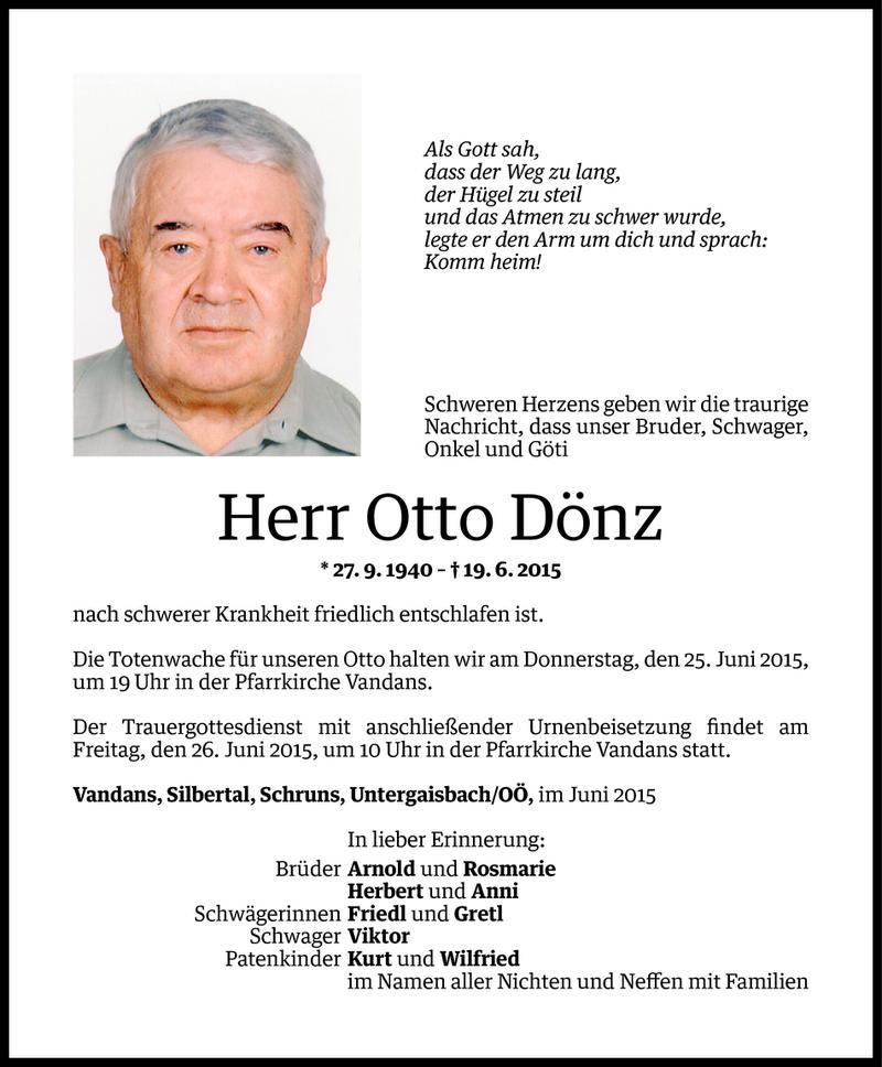  Todesanzeige für Otto Dönz vom 22.06.2015 aus Vorarlberger Nachrichten